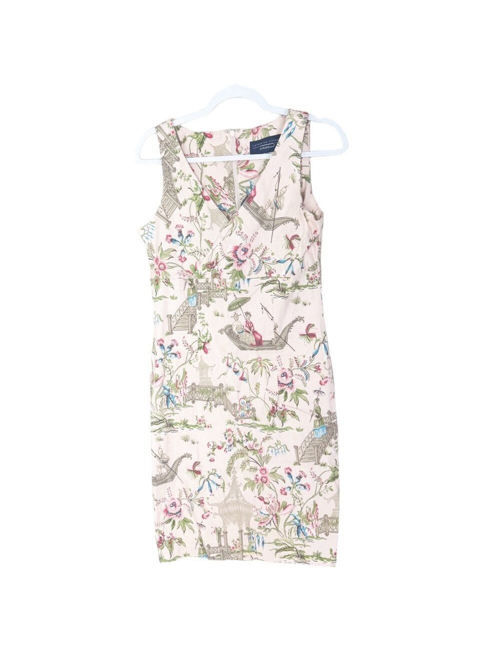 Catherine Stewart For BellePointe Floral Asian Print Sheath Midi Dress